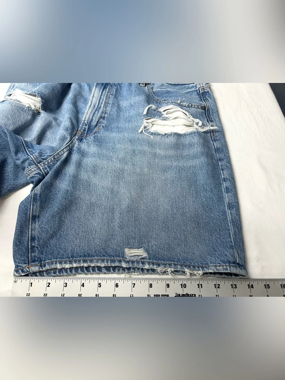 American Eagle Shorts Womens 18 Blue 90s Boyfriend Long Distressed Rips Raw Hem